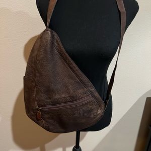 Vintage LL Bean Ameribag Brown Leather Healthy Backpack Sling Zip Bag Satchel